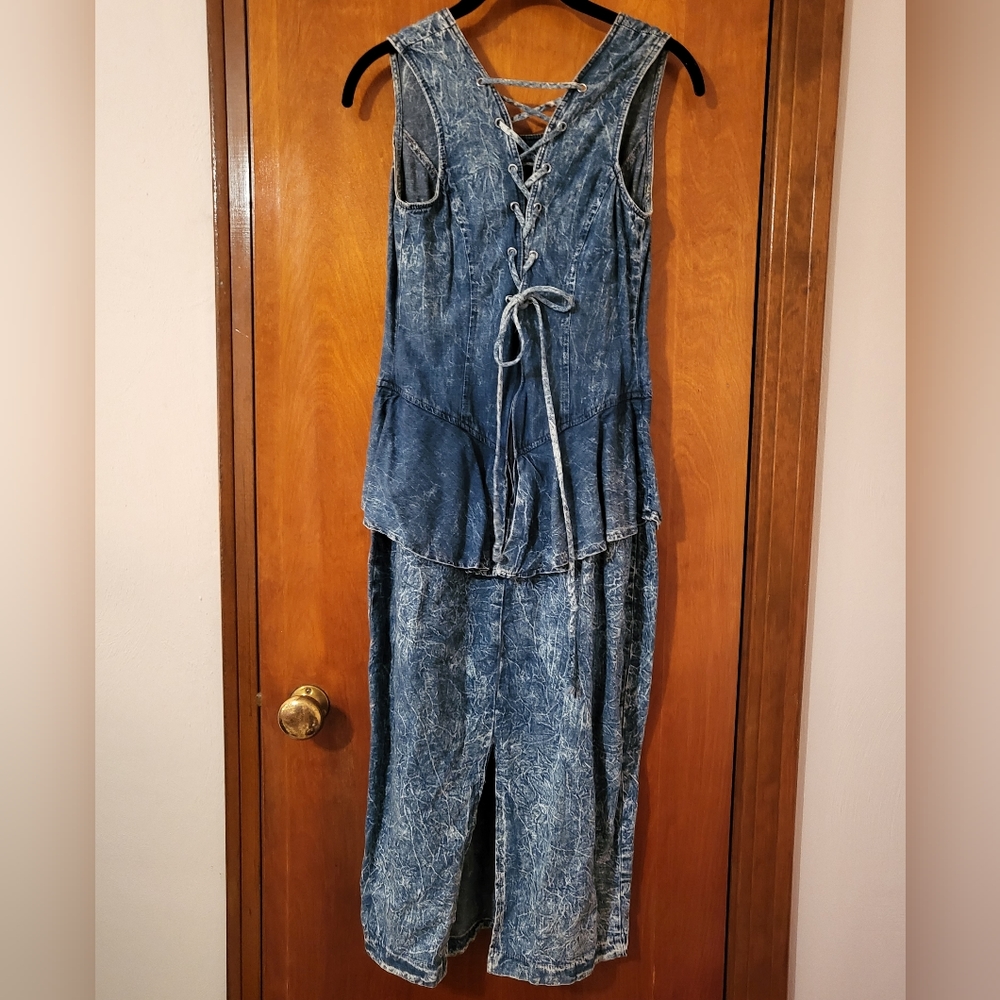 Vintage 80s 90s denim peplum tie back dress size 9